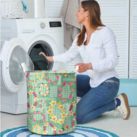 Hawaiian Leis Laundry Basket Kakau Tattoos and Palaka Pastel Green Color