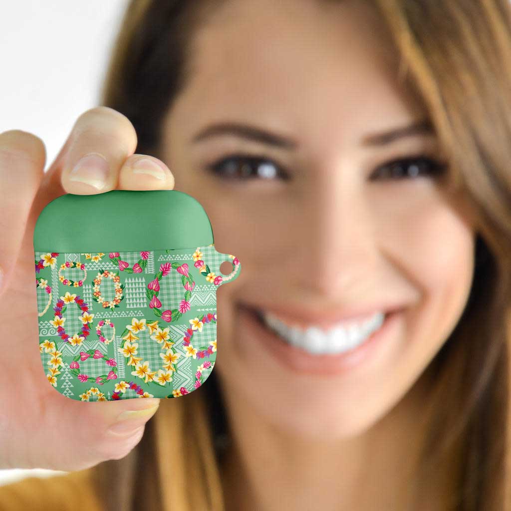 Hawaiian Leis AirPods Case Kakau Tattoos and Palaka Pastel Green Color