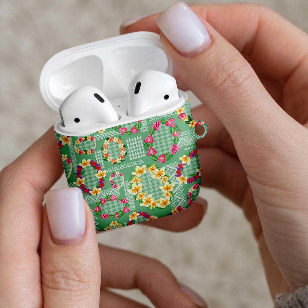 Hawaiian Leis AirPods Case Kakau Tattoos and Palaka Pastel Green Color