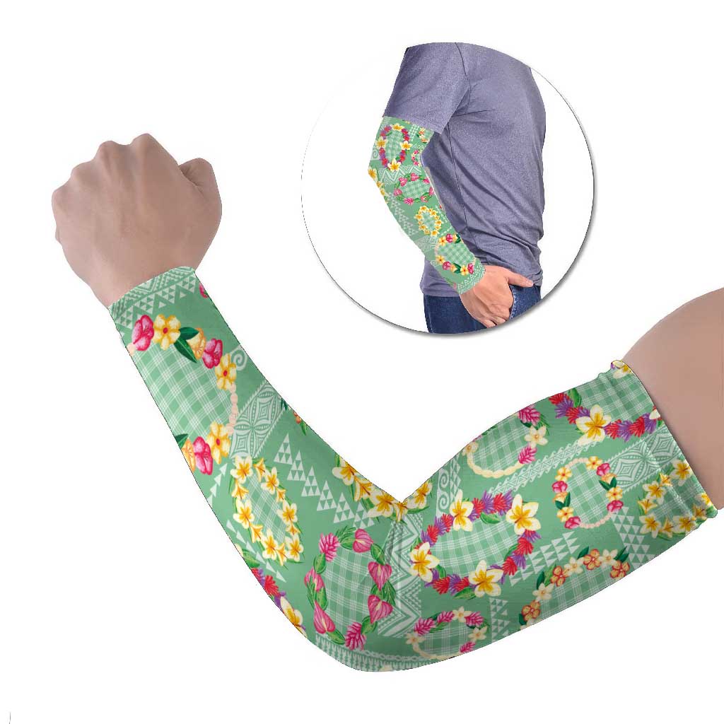 Hawaiian Leis Arm Sleeves Kakau Tattoos and Palaka Pastel Green Color