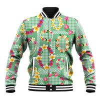Hawaiian Leis Baseball Jacket Kakau Tattoos and Palaka Pastel Green Color