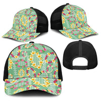 Hawaiian Leis Baseball Net Cap Kakau Tattoos and Palaka Pastel Green Color