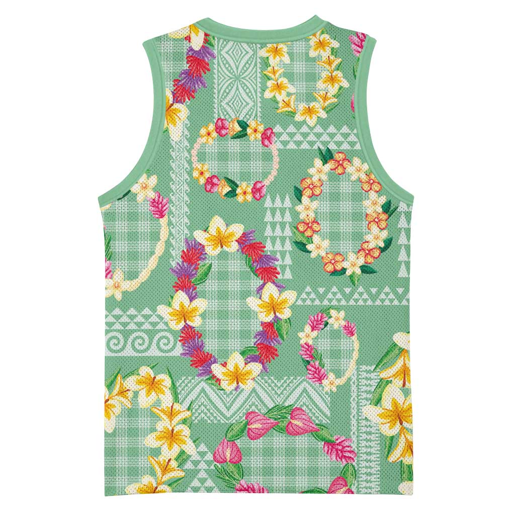 Hawaiian Leis Basketball Jersey Kakau Tattoos and Palaka Pastel Green Color