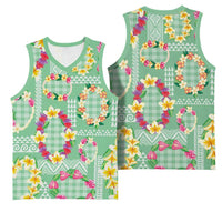 Hawaiian Leis Basketball Jersey Kakau Tattoos and Palaka Pastel Green Color