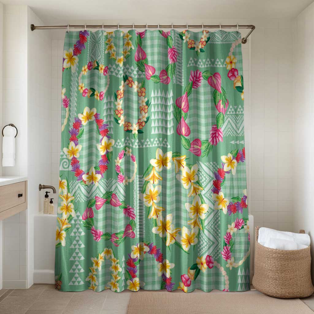Hawaiian Leis Bathroom Set Kakau Tattoos and Palaka Pastel Green Color