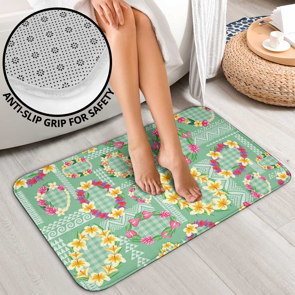 Hawaiian Leis Bathroom Set Kakau Tattoos and Palaka Pastel Green Color