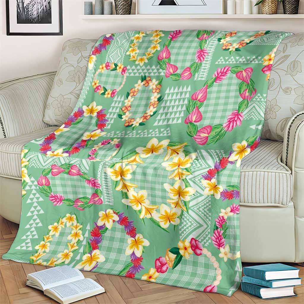 Hawaiian Leis Blanket Kakau Tattoos and Palaka Pastel Green Color