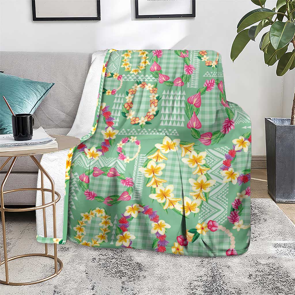 Hawaiian Leis Blanket Kakau Tattoos and Palaka Pastel Green Color