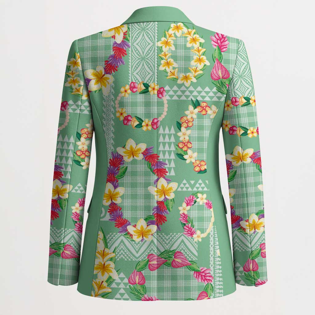 Hawaiian Leis Blazer Kakau Tattoos and Palaka Pastel Green Color
