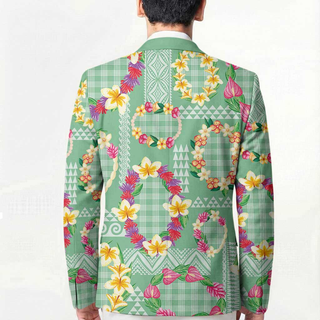 Hawaiian Leis Blazer Kakau Tattoos and Palaka Pastel Green Color