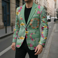 Hawaiian Leis Blazer Kakau Tattoos and Palaka Pastel Green Color