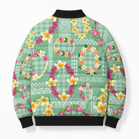 Hawaiian Leis Bomber Puffer Jacket Kakau Tattoos and Palaka Pastel Green Color