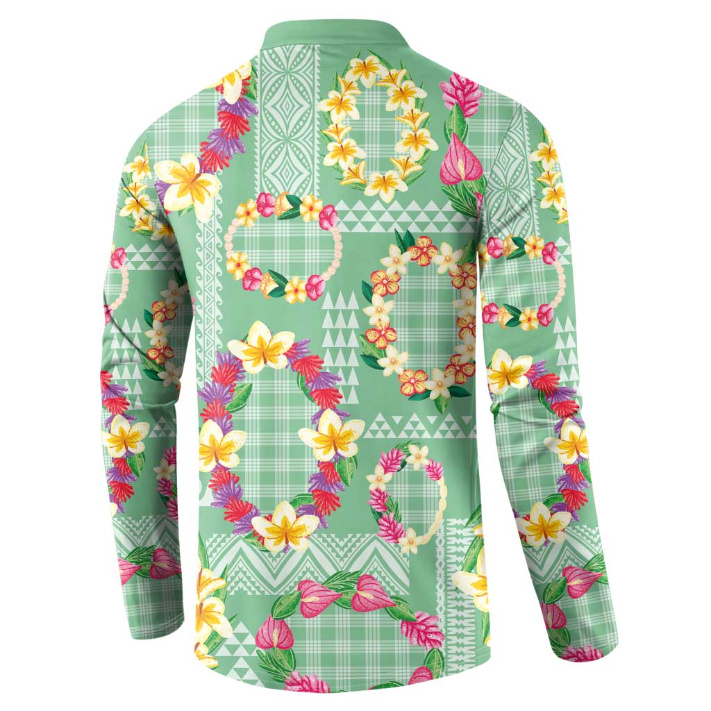 Hawaiian Leis Button Sweatshirt Kakau Tattoos and Palaka Pastel Green Color