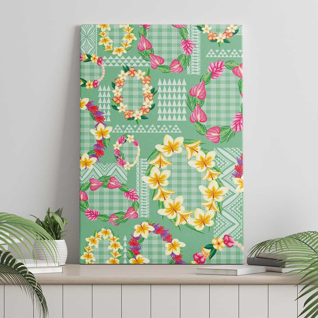 Hawaiian Leis Canvas Wall Art Kakau Tattoos and Palaka Pastel Green Color