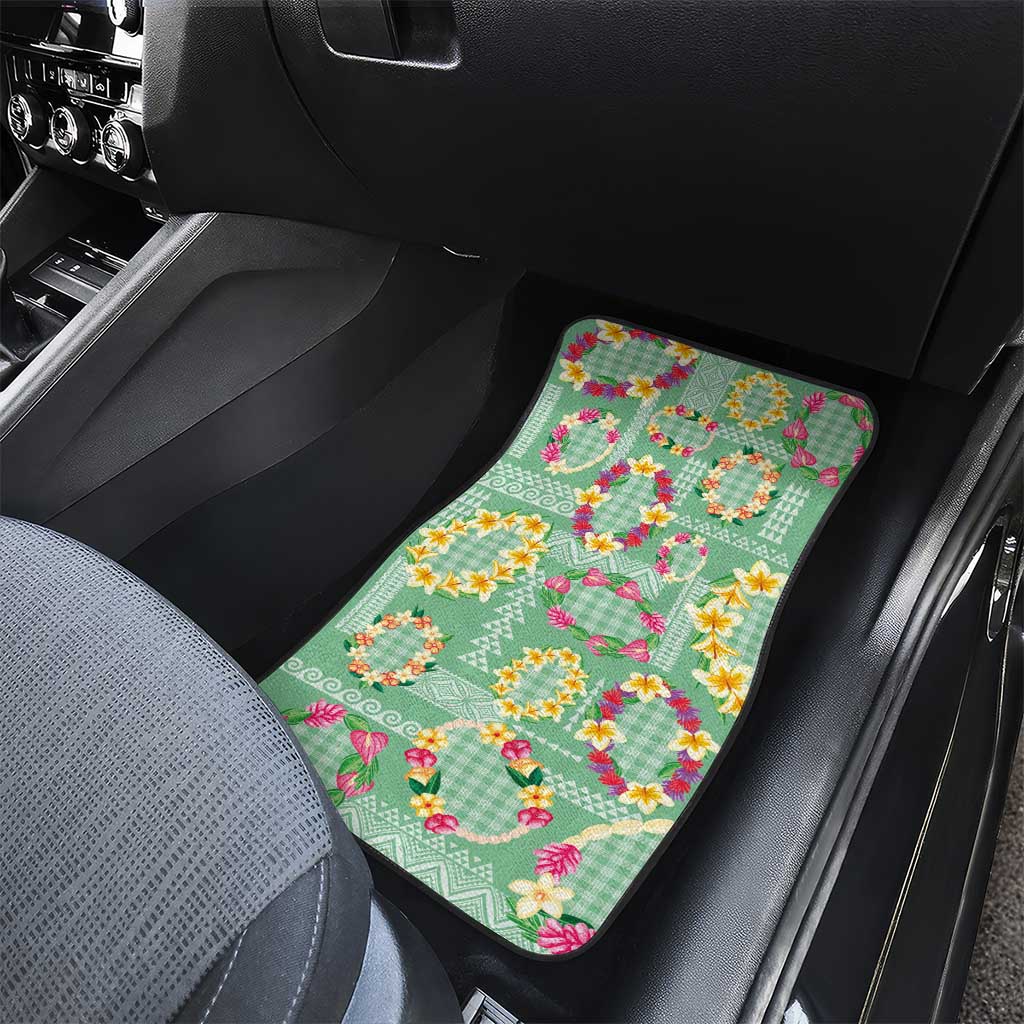 Hawaiian Leis Car Mats Kakau Tattoos and Palaka Pastel Green Color
