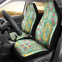 Hawaiian Leis Car Seat Cover Kakau Tattoos and Palaka Pastel Green Color