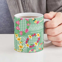 Hawaiian Leis Ceramic Mug Kakau Tattoos and Palaka Pastel Green Color