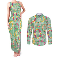 Hawaiian Leis Couples Matching Tank Maxi Dress and Long Sleeve Button Shirt Kakau Tattoos and Palaka Pastel Green Color LT03 Green - Polynesian Pride