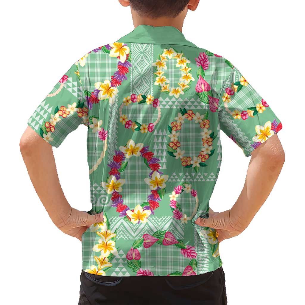 Hawaiian Leis Family Matching Mermaid Dress and Hawaiian Shirt Kakau Tattoos and Palaka Pastel Green Color LT03 - Polynesian Pride
