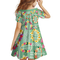 Hawaiian Leis Family Matching Off Shoulder Maxi Dress and Hawaiian Shirt Kakau Tattoos and Palaka Pastel Green Color LT03 - Polynesian Pride