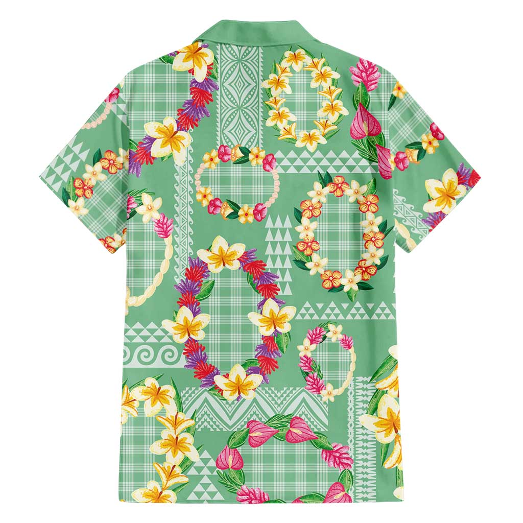 Hawaiian Leis Family Matching Off Shoulder Maxi Dress and Hawaiian Shirt Kakau Tattoos and Palaka Pastel Green Color LT03 - Polynesian Pride
