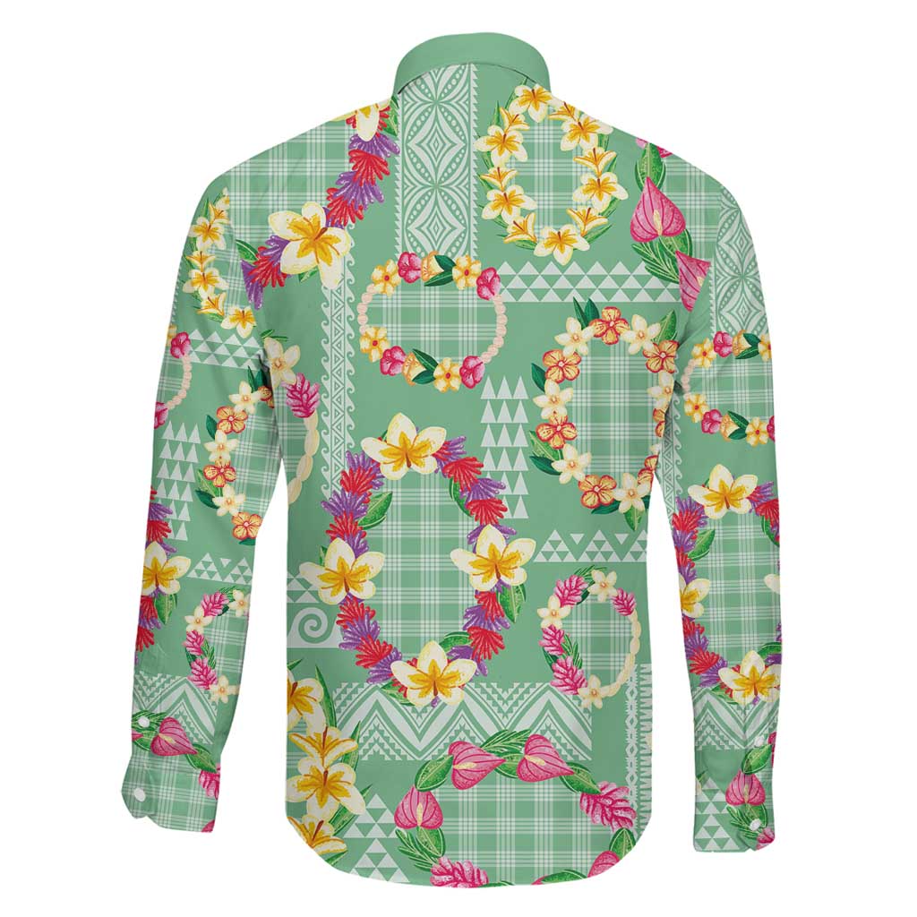 Hawaiian Leis Family Matching Off Shoulder Maxi Dress and Hawaiian Shirt Kakau Tattoos and Palaka Pastel Green Color LT03 - Polynesian Pride