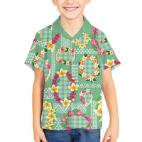 Hawaiian Leis Family Matching Off Shoulder Maxi Dress and Hawaiian Shirt Kakau Tattoos and Palaka Pastel Green Color LT03 Son's Shirt Green - Polynesian Pride