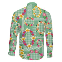 Hawaiian Leis Family Matching Off Shoulder Short Dress and Hawaiian Shirt Kakau Tattoos and Palaka Pastel Green Color LT03 - Polynesian Pride