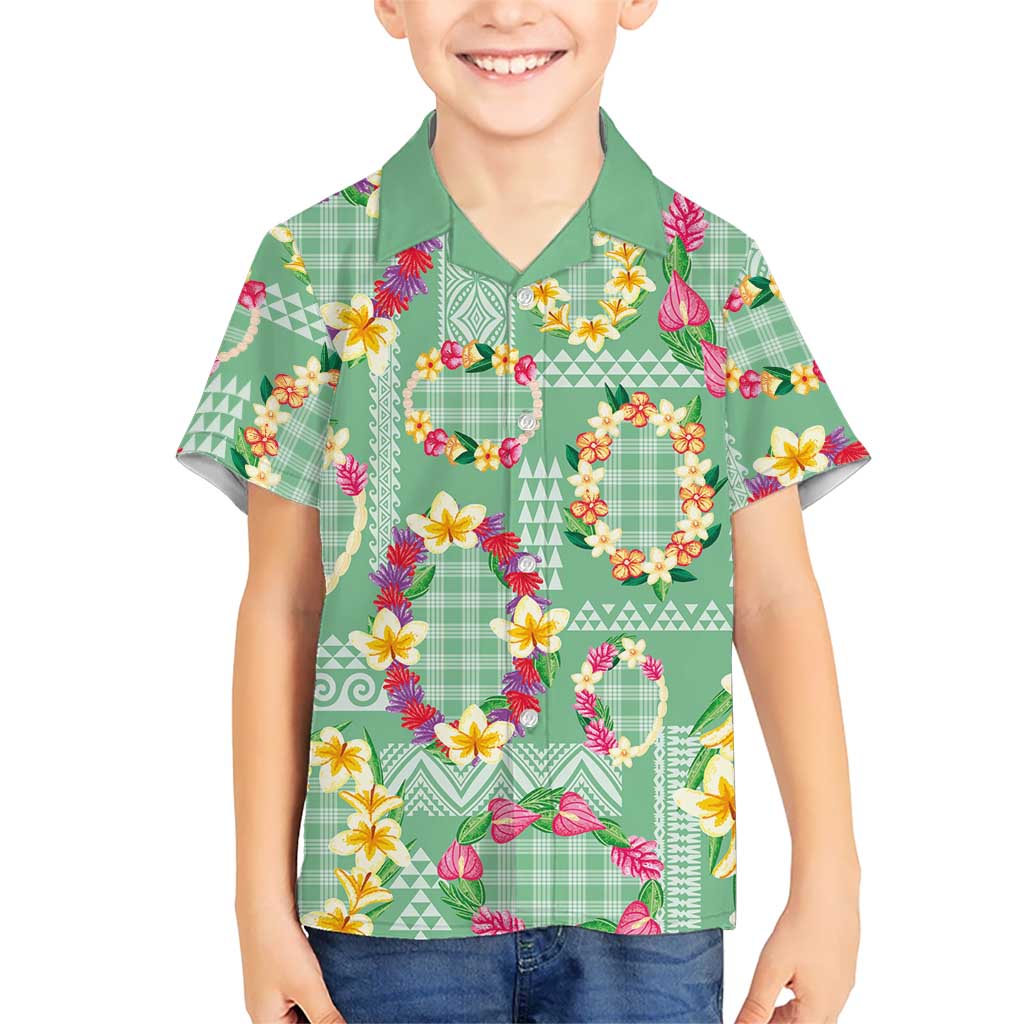 Hawaiian Leis Family Matching Summer Maxi Dress and Hawaiian Shirt Kakau Tattoos and Palaka Pastel Green Color LT03 Son's Shirt Green - Polynesian Pride
