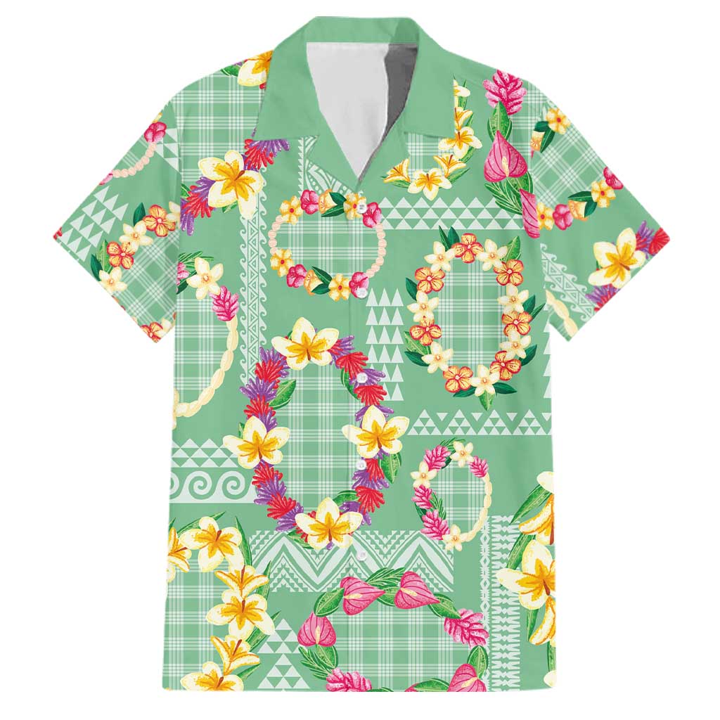 Hawaiian Leis Family Matching Tank Maxi Dress and Hawaiian Shirt Kakau Tattoos and Palaka Pastel Green Color LT03 Dad's Shirt - Short Sleeve Green - Polynesian Pride