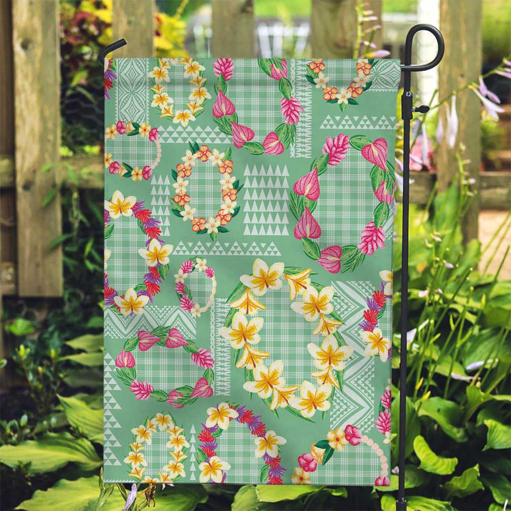 Hawaiian Leis Garden Flag Kakau Tattoos and Palaka Pastel Green Color