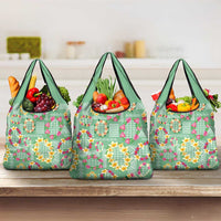 Hawaiian Leis Grocery Bag Kakau Tattoos and Palaka Pastel Green Color