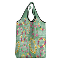 Hawaiian Leis Grocery Bag Kakau Tattoos and Palaka Pastel Green Color