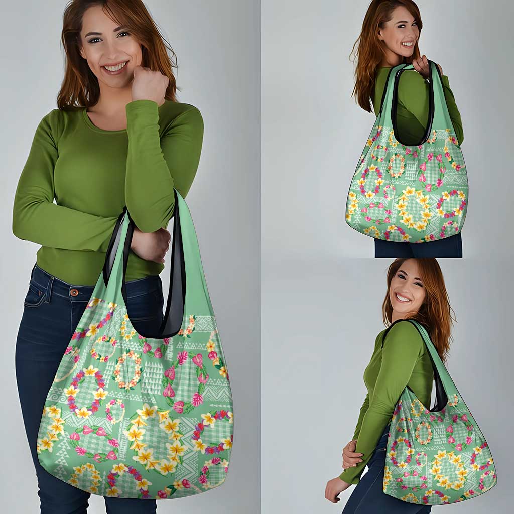 Hawaiian Leis Grocery Bag Kakau Tattoos and Palaka Pastel Green Color