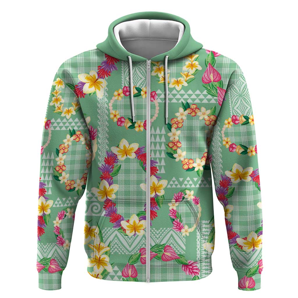 Hawaiian Leis Hoodie Kakau Tattoos and Palaka Pastel Green Color