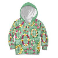 Hawaiian Leis Kid Hoodie Kakau Tattoos and Palaka Pastel Green Color