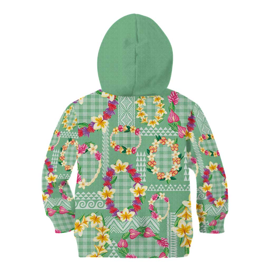 Hawaiian Leis Kid Hoodie Kakau Tattoos and Palaka Pastel Green Color