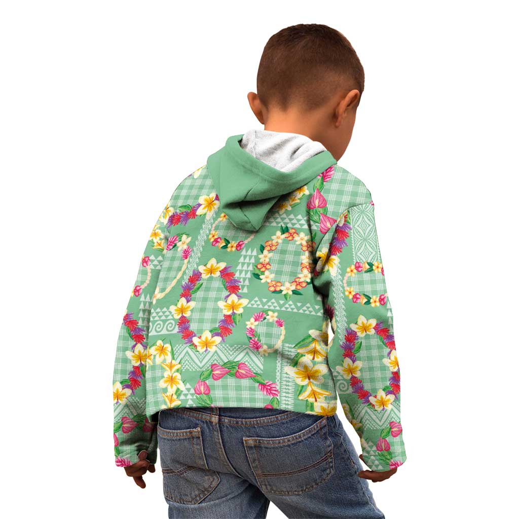 Hawaiian Leis Kid Hoodie Kakau Tattoos and Palaka Pastel Green Color
