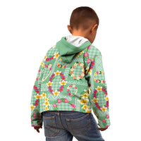 Hawaiian Leis Kid Hoodie Kakau Tattoos and Palaka Pastel Green Color