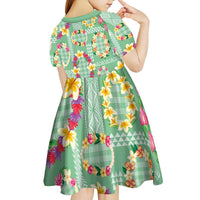 Hawaiian Leis Kid Short Sleeve Dress Kakau Tattoos and Palaka Pastel Green Color