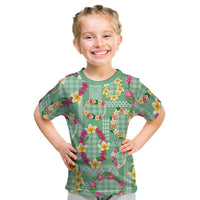Hawaiian Leis Kid T Shirt Kakau Tattoos and Palaka Pastel Green Color