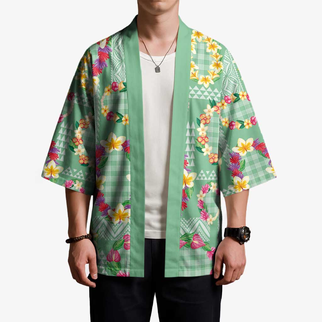 Hawaiian Leis Kimono Kakau Tattoos and Palaka Pastel Green Color