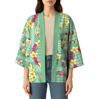 Hawaiian Leis Kimono Kakau Tattoos and Palaka Pastel Green Color