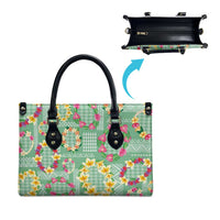 Hawaiian Leis Leather Bag Kakau Tattoos and Palaka Pastel Green Color