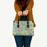 Hawaiian Leis Leather Bag Kakau Tattoos and Palaka Pastel Green Color