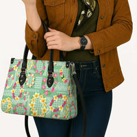 Hawaiian Leis Leather Bag Kakau Tattoos and Palaka Pastel Green Color