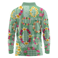 Hawaiian Leis Long Sleeve Polo Shirt Kakau Tattoos and Palaka Pastel Green Color