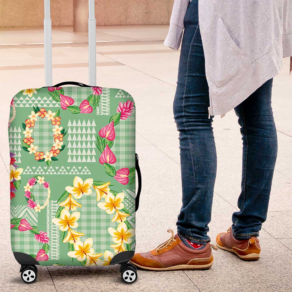 Hawaiian Leis Luggage Cover Kakau Tattoos and Palaka Pastel Green Color