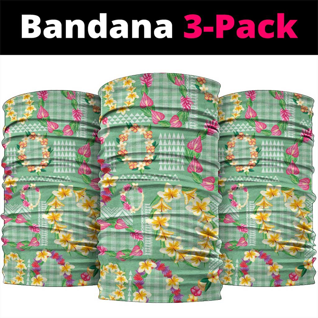 Hawaiian Leis Neck Gaiter Kakau Tattoos and Palaka Pastel Green Color
