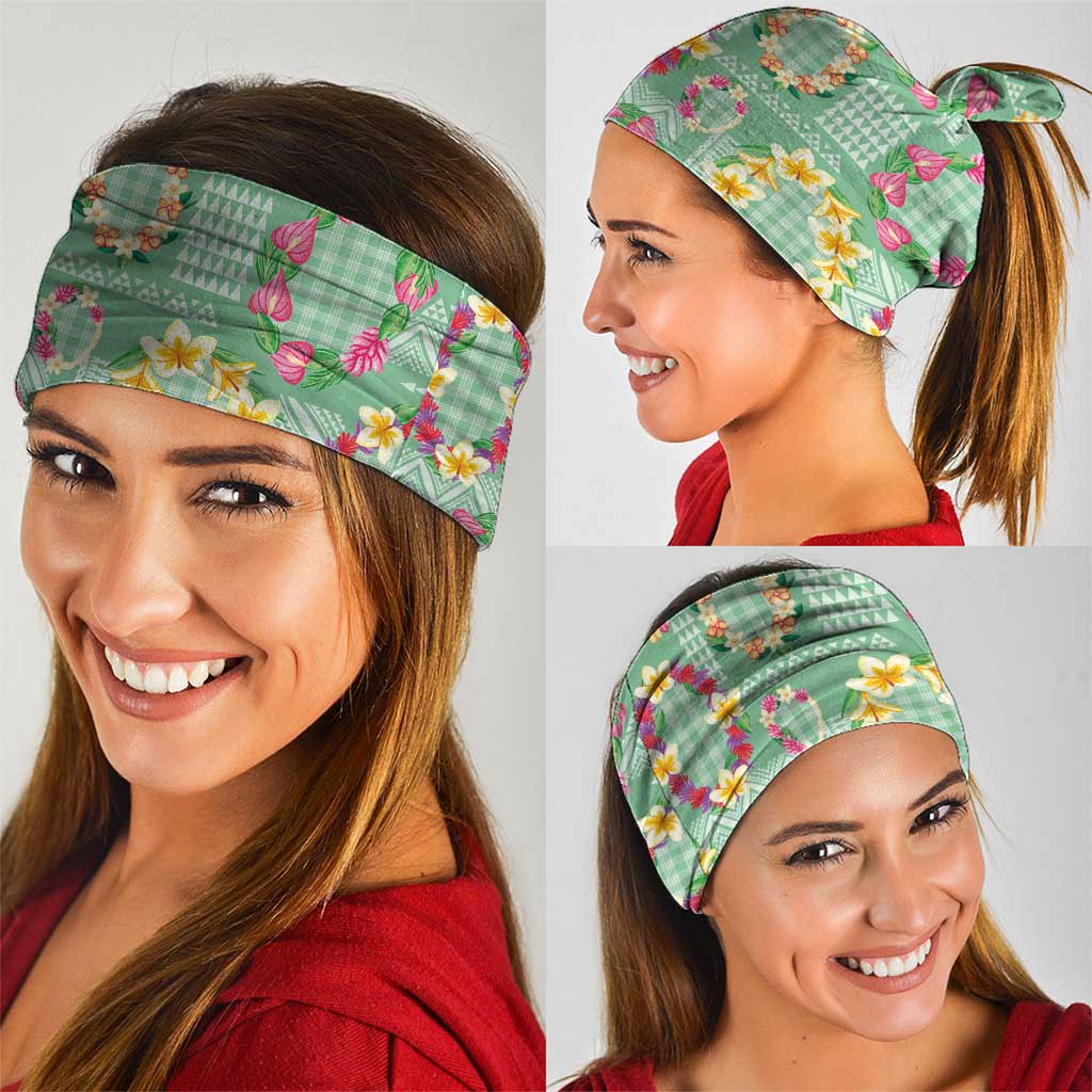 Hawaiian Leis Neck Gaiter Kakau Tattoos and Palaka Pastel Green Color